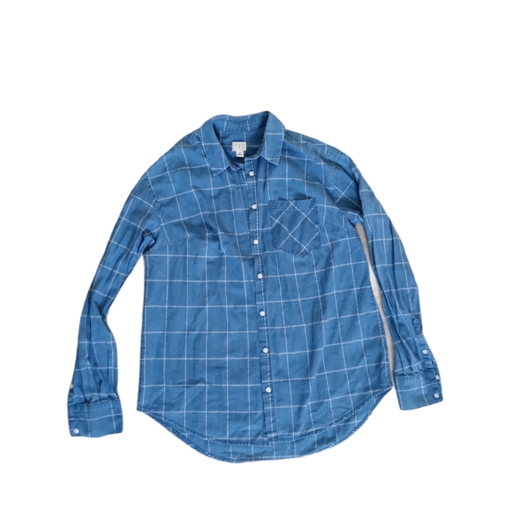 A New Day Button Up Chambray Striped Blouse